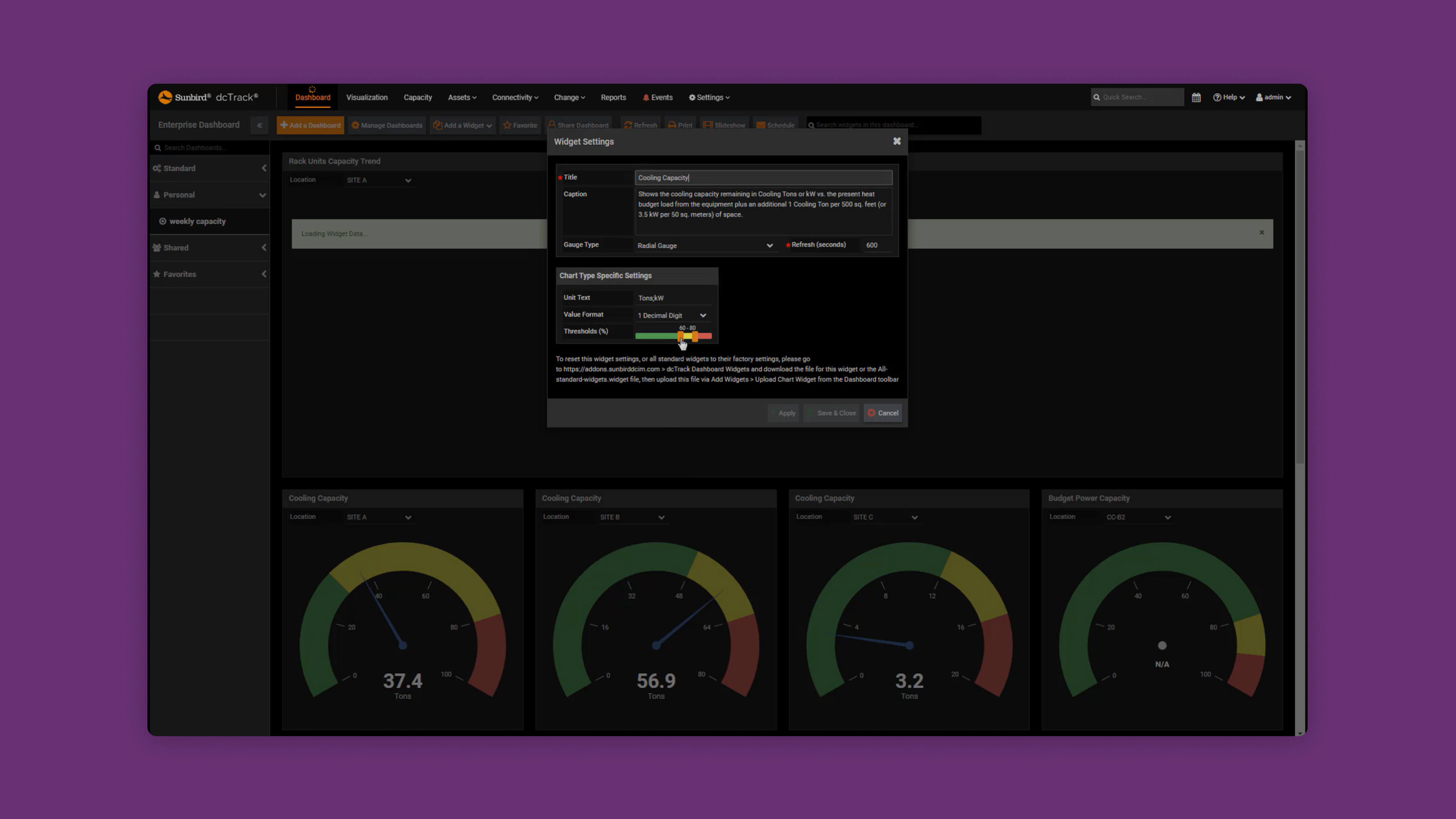 Customize Dashboard Widgets Sunbird Dcim